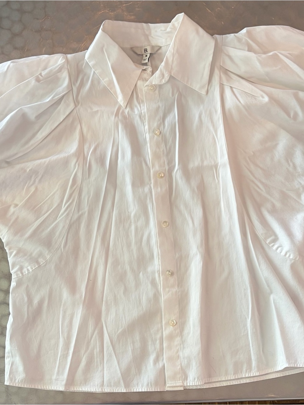 Banana Republic White “Livia Poplin” Pleated Button-Up Blouse